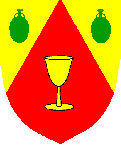 Or, a Pile Inverted Gules, Two Amphora Vert and a Cupr Or