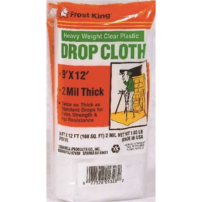 9 Ft x 12 Ft, 2 Mil, Clear Plastic Drop Cloth